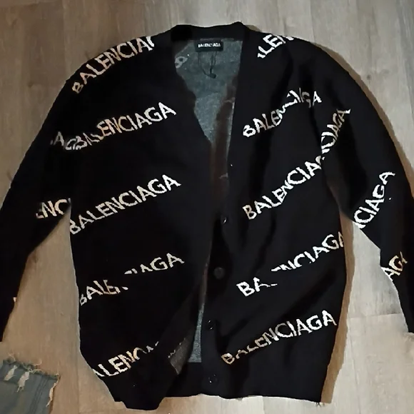 Balenciaga Black and White Logo Cardigan - Picture 1 of 1